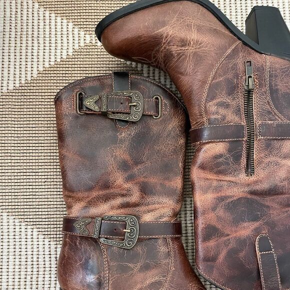 Dingo brown heeled buckle strap cowboy boots - Picture 3 of 7